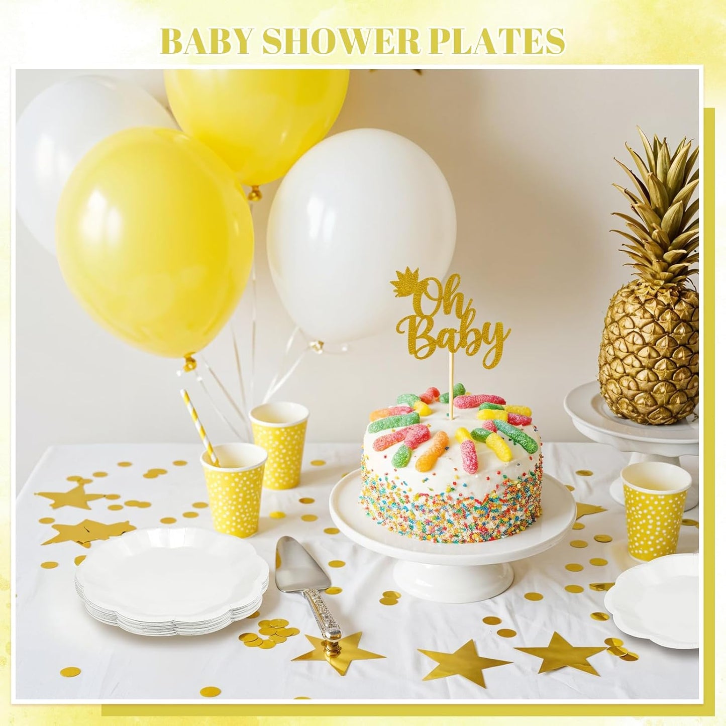 30pcs Scalloped Plates, 7 Inch Disposable White Paper Plates Cute Paper Dessert Cake Dinner Party Supplies for Wedding Bridal Baby Shower