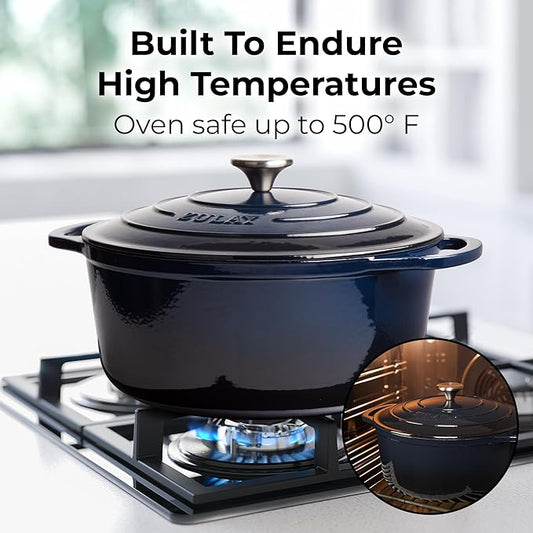 Zulay Kitchen 6 Quart Enameled Cast Iron Dutch Oven Pot with Lid – Premium Durability & Oven Safe up to 500°F – Heavy Duty Cookware Perfect for Bread Baking, Stews, Braising & Roasting - Lapis Lazuli