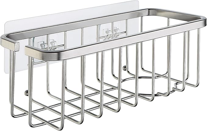 SunnyPoint NeverRust Deluxe Kitchen & Bathroom Sink Sponge Holder Organizer with Adhesive Mount - Additional Suction Cup Included – Sponge & Brush NOT Included – 7.4 x 3.3 x 2.75 Inch