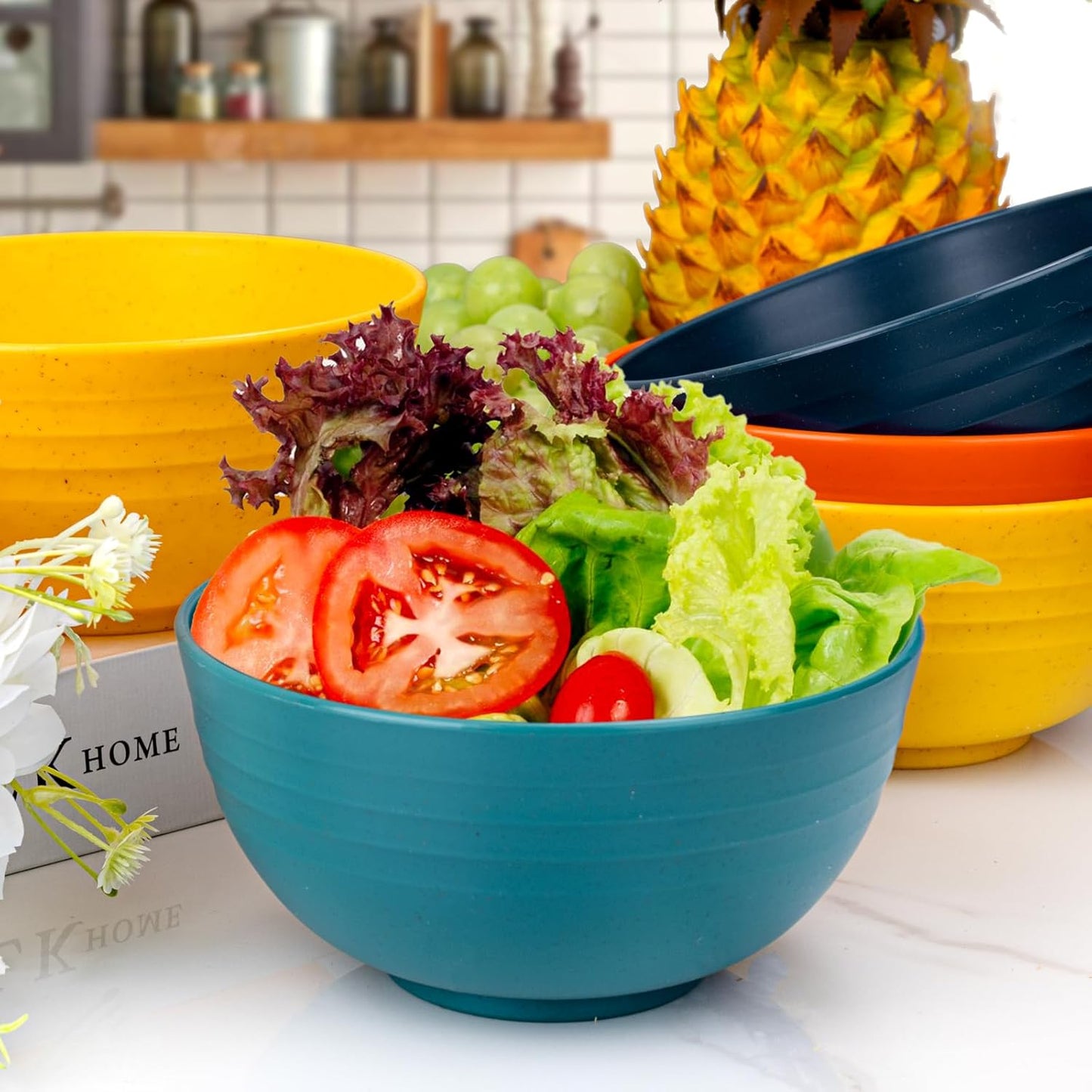 Supernal 32pcs Wheat Straw Dinnerware Sets,Plastic Plates and Bowls Sets for 8 Unbreakable Plates and Bowls Sets Dishwasher Safe Microwave Safe Fun Colors Perfect for Cooking Family Camping Picnics