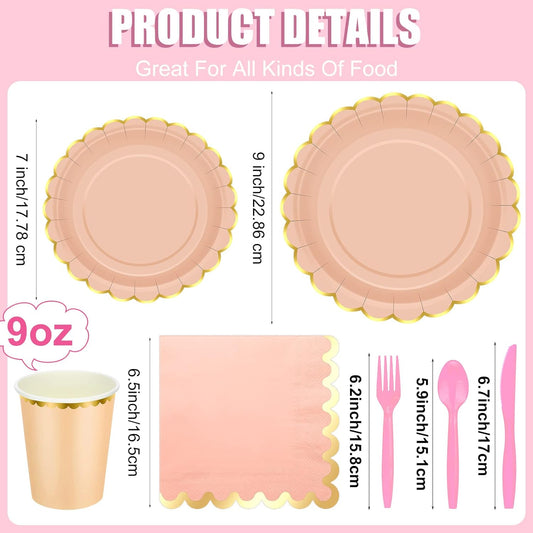 Yaomiao 168 Pcs Pastel Scalloped Paper Plates Cups Napkin with Gold Foil Macaron Colored Disposable Dinnerware Set Serve 24 Guests Princess Birthday Party Baby Shower Decorations(Multicolor,Round)