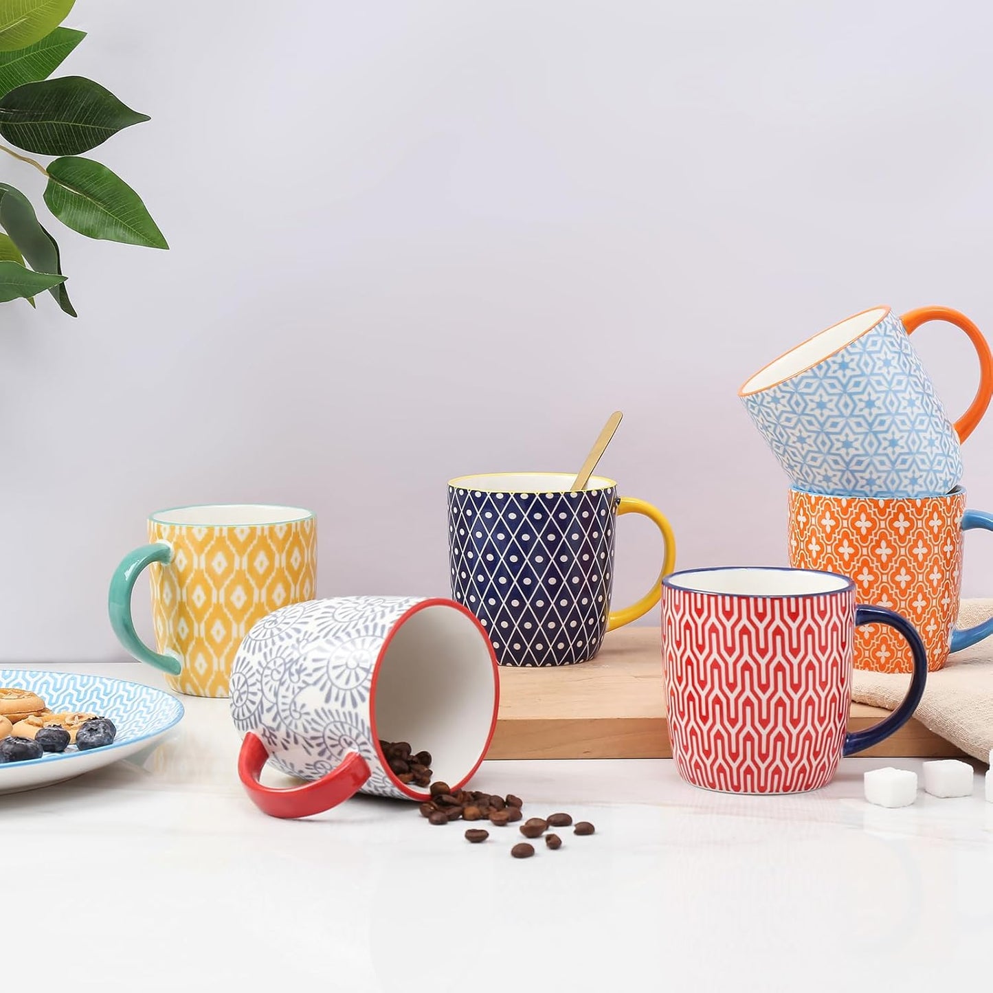 Selamica 10 OZ Coffee Mugs Set of 4, Small Coffee Cups Ceramic with Handle, Coffee Mug for Cappuccino Latte Cocoa Milk Tea, Dishwasher Microwave Safe, Assorted Colors