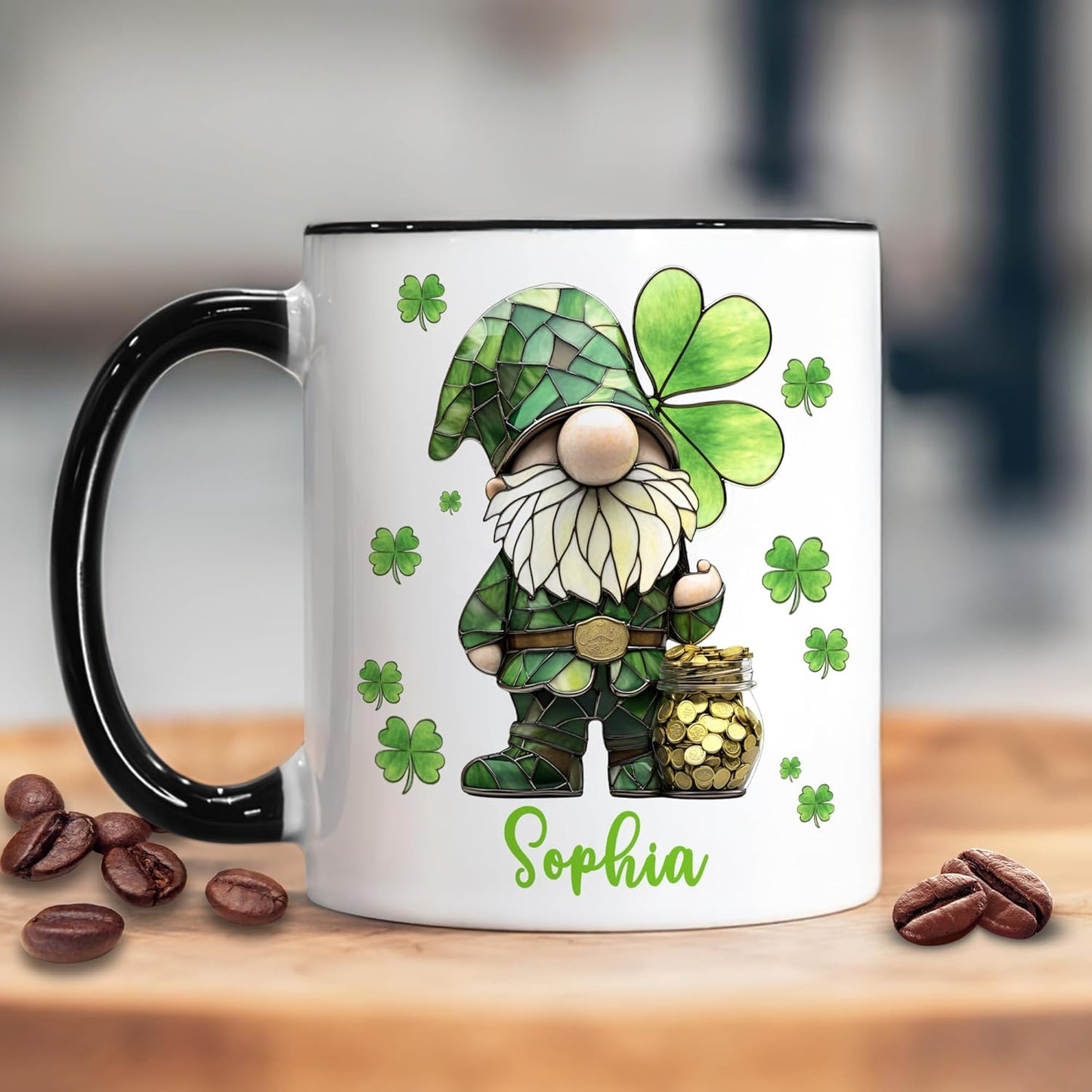 Hyturtle Personalized Gnome Mug - Cute Gnome Gift For Women - Lucky Gift For Gnome Lover - Gnome St. Patricks Day Decorations - Gnome Gifts - Custom Name Coffee Cup Ceramic Mug 11oz 15oz
