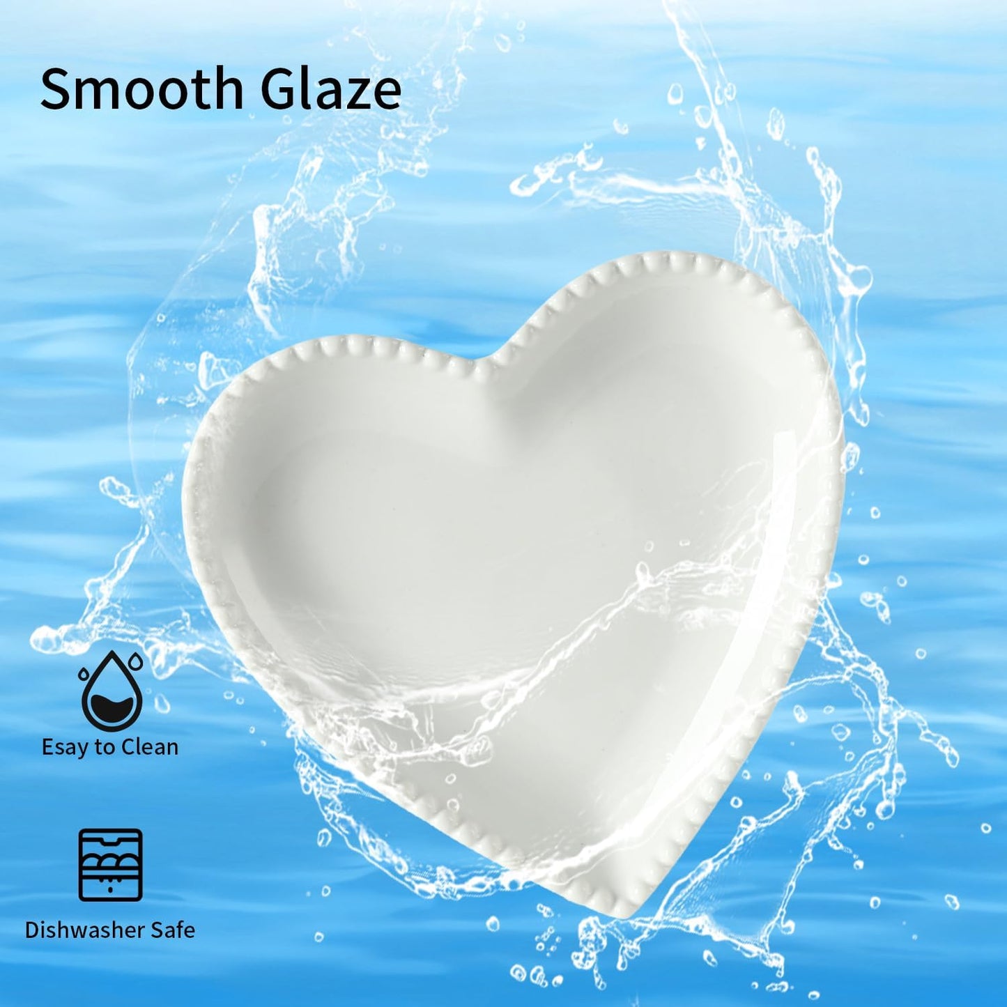 7.5 Inch Porcelain Appetizer Plates Set of 8, Heart Shape Small Dinner Plates, Dessert Salad Plates Serving Dishes for Cake, Snack, Ice Cream, Waffles, Microwave, Oven, Dishwasher Safe, White