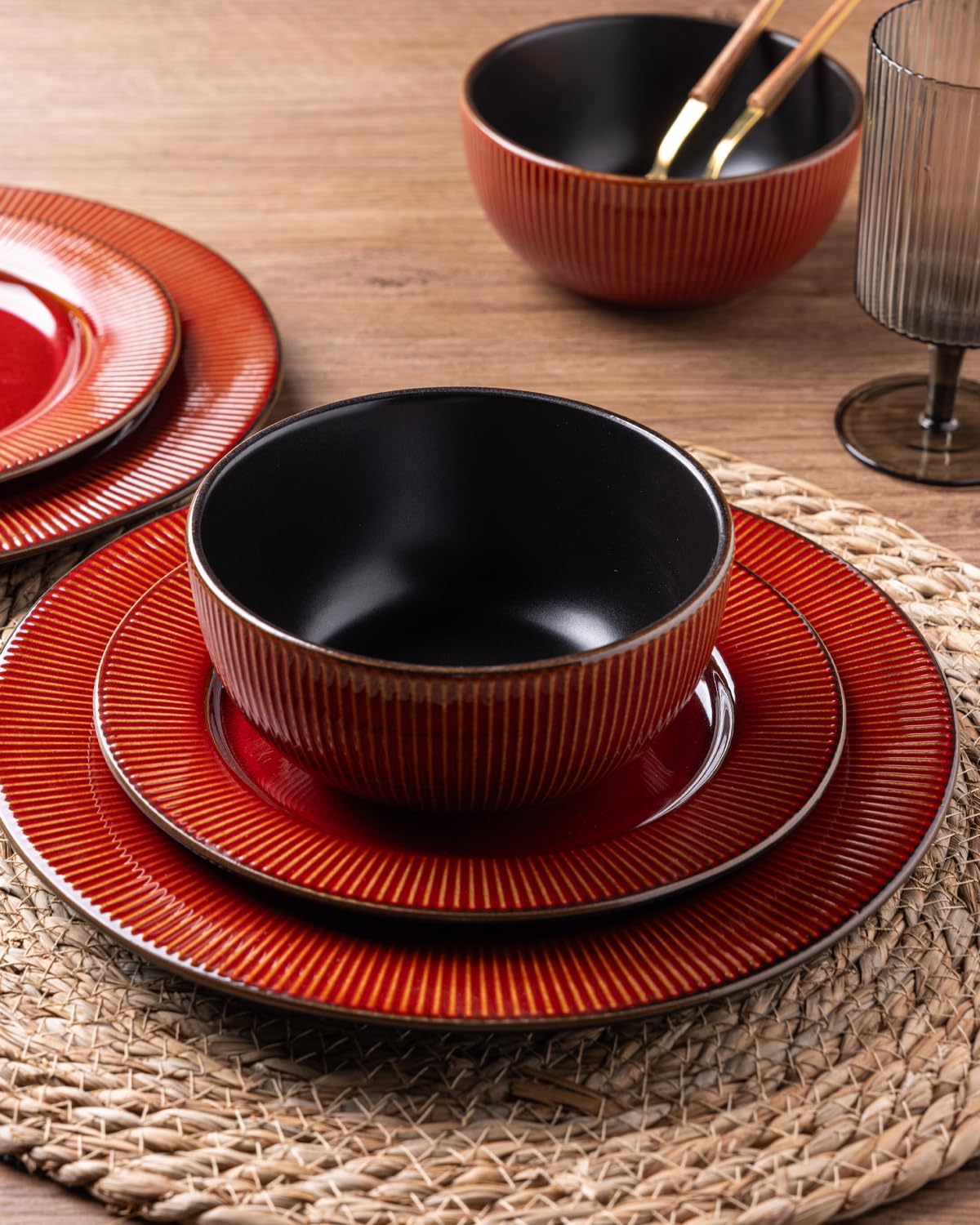 GBHOME Ceramic Dinnerware Sets,12 pcs Embossed Elegant Stoneware Plates and Bowls Sets, Housewarming Wedding Gift | Dishwasher & Microwave Safe | Dishes Set Service for 4