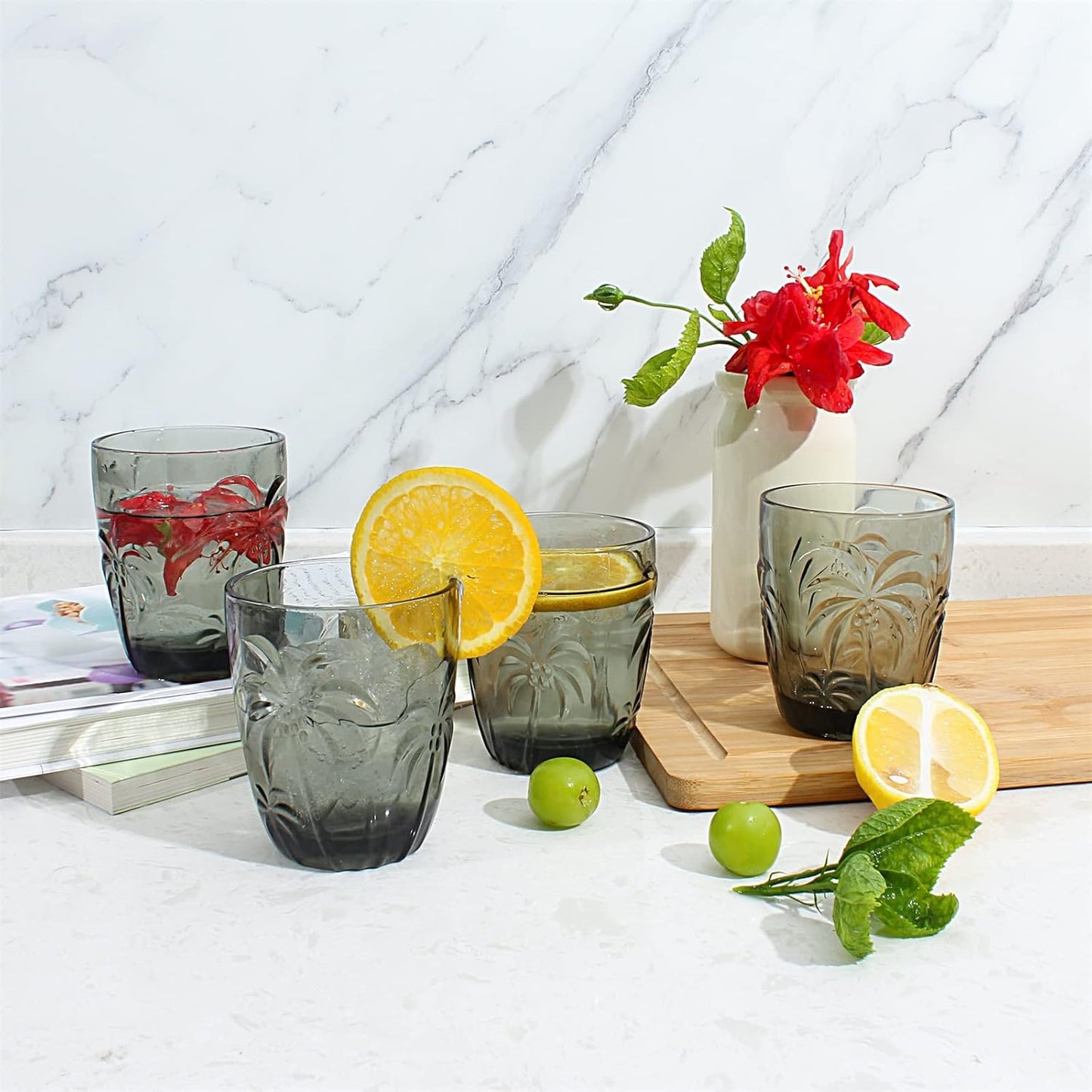 M&N HOME Set of 4 Old Fashioned Drinking Glasses, 9 Oz Cups, Glass Tumblers, Glass Cups, Water Glasses, Juice Glasses, Highball Glasses, Glassware Set - GREY SET