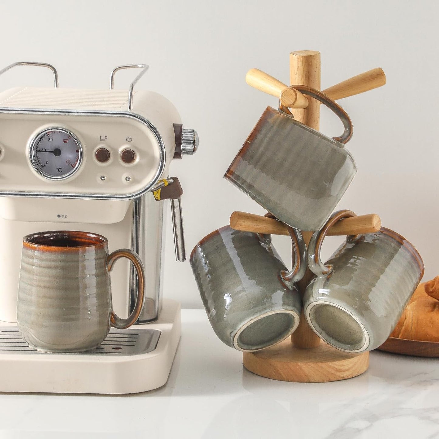 MEKY Coffee Mugs, 15oz Ceramic Coffee Cups with Comfortable Handle for Latte, Milk, Cappuccino, Cocoa, Tea Cups for Office and Home, Dishwasher and Microwave Safe, Set for 4, Brown