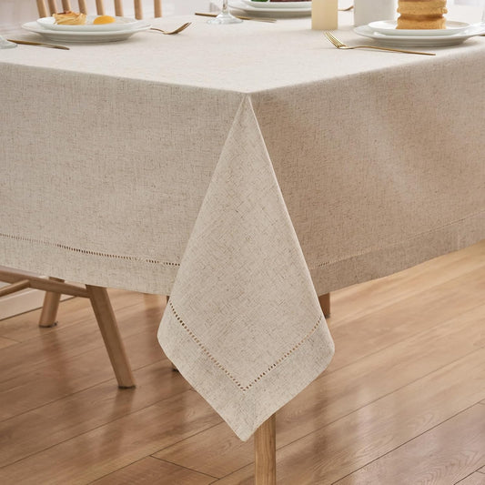 Zdolmy Natural Flax Linen Tablecloth – Undyed Rectangle Hemstitch Table Cover for Kitchen, Dining & Decoration (Neutral, 55" x 120")