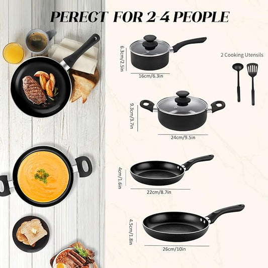 8pcs Black Ceramic Pots and Pans Set, Cooking Pan Set,Cooking Pot Set Ceramic Pan Set, Nonstick Cookware Set, Induction Safe Kitchen Cooking Set with Frying Pans, Saucepans, shovel and Ladle