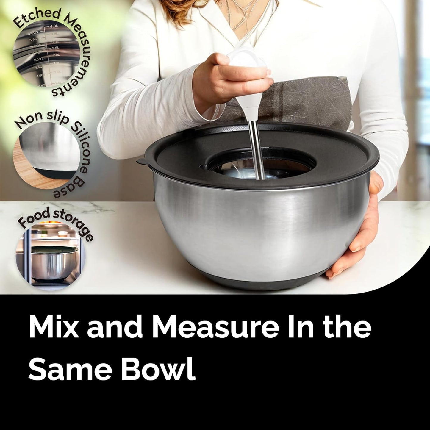 Joined Stainless Steel Rotary Cheese Grater with Elevated Stand and 5 Qt Mixing Bowl - Mandoline Slicer with 3 Stainless Steel Drum Blades-Cheese Shredder Round Mandoline & Food Chopper with Peeler