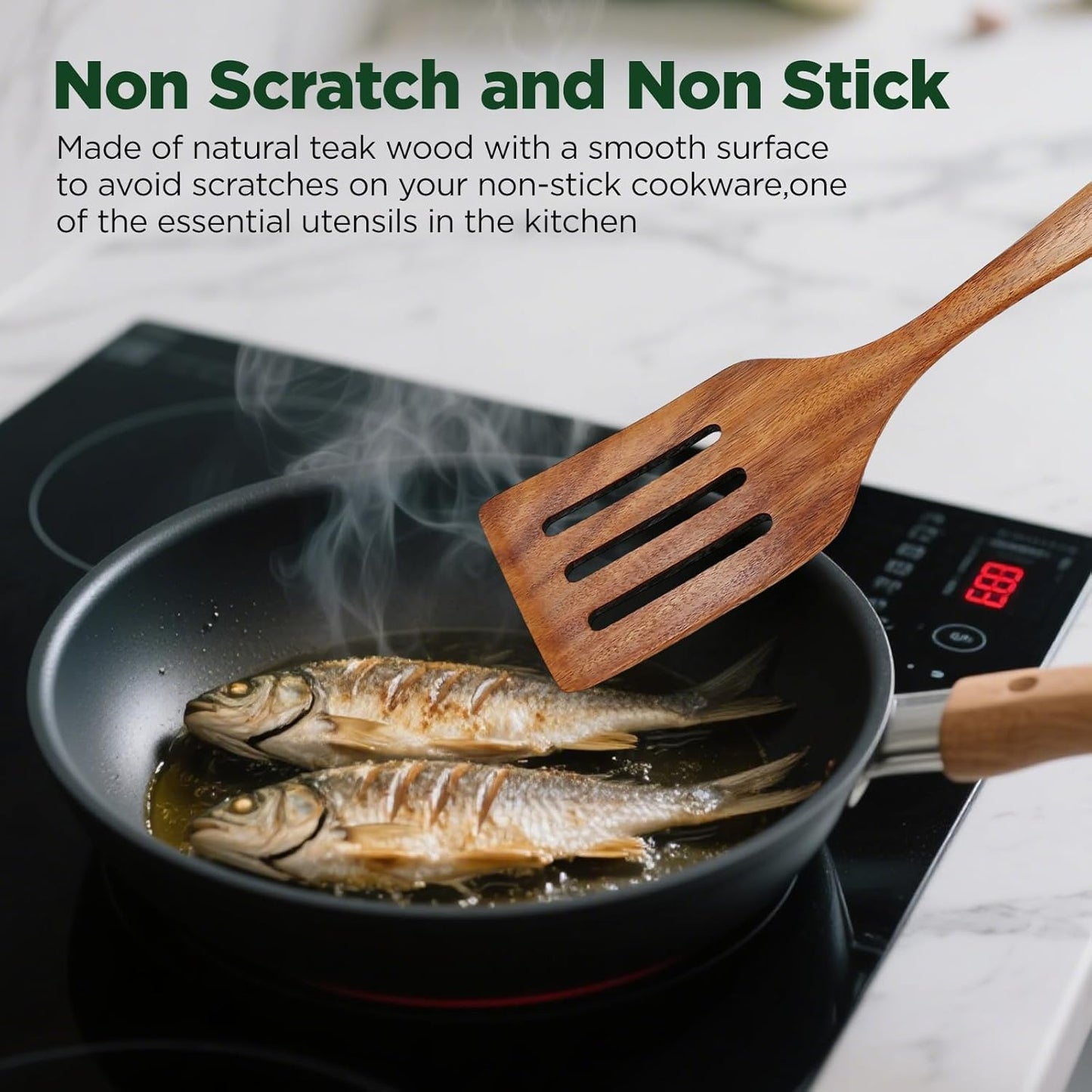 2Pcs Wooden Spatula and Wood Turner for Cooking, Wood Spatulas for Kitchen Use,Spatula Cooking Spoons Utensil Set, Flat Turner Set, Non Scratch