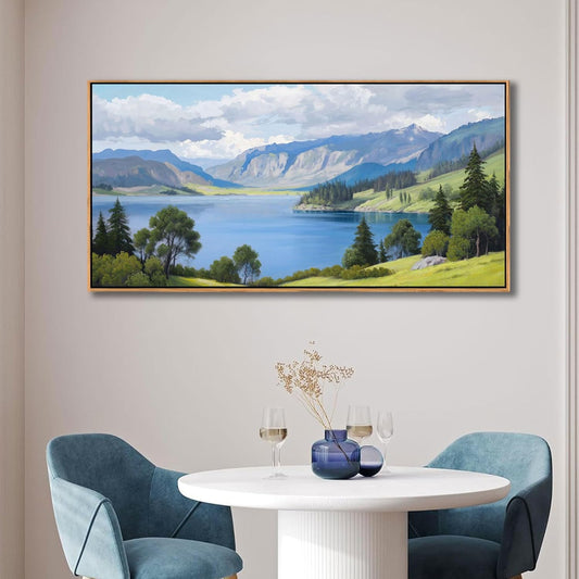 Landscape Wall Art for Living Room - with Mountain and Lake Scenery Pictures Wall Decor Large Canvas Wall Art, Forest and Nature Wall Decor for Bedroom, Green Artwork Prints for Above Bed 24×48IN