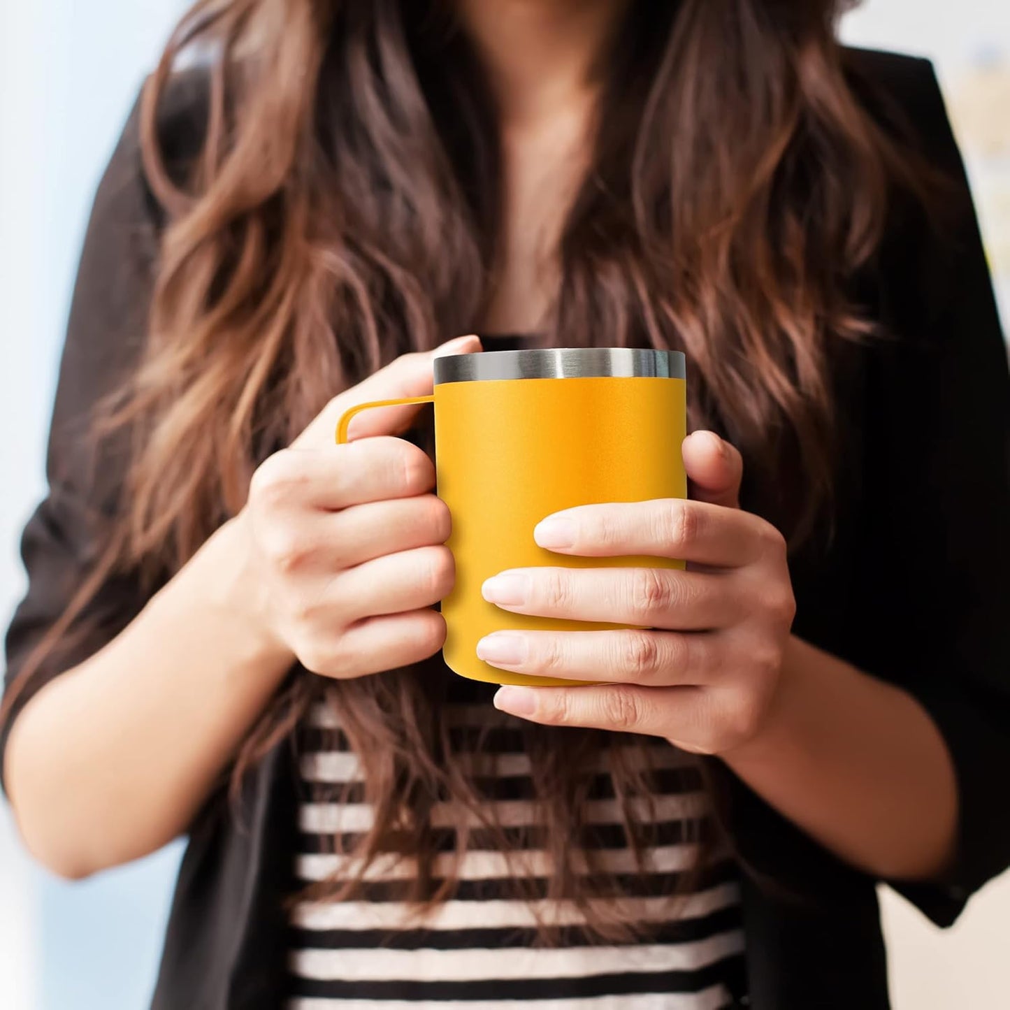 WETOWETO 14 oz Coffee Mug, Vacuum Insulated Camping Mug with Lid, Double Wall Stainless Steel Travel Tumbler Cup, Coffee Mugs Outdoor, Powder Coated Alpine Yellow