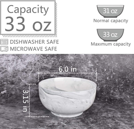 Bosmarlin Marbling Ceramic Bowl Set of 4, 33 Oz, Dishwasher and Microwave Safe (33 Oz, B-Grey Marbling)