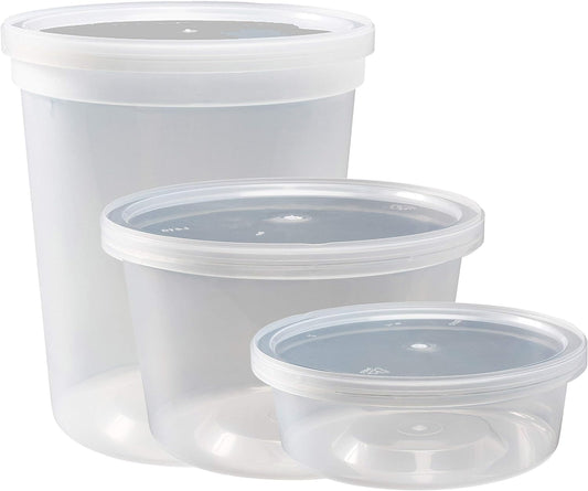 DuraHome Food Storage Containers with Lids 8oz, 16oz, 32oz Freezer Deli Cups Combo Pack, 44 Sets BPA-Free Leakproof Round Clear Takeout Container Meal Prep Microwavable, Airtight Lids (Mixed Sizes)