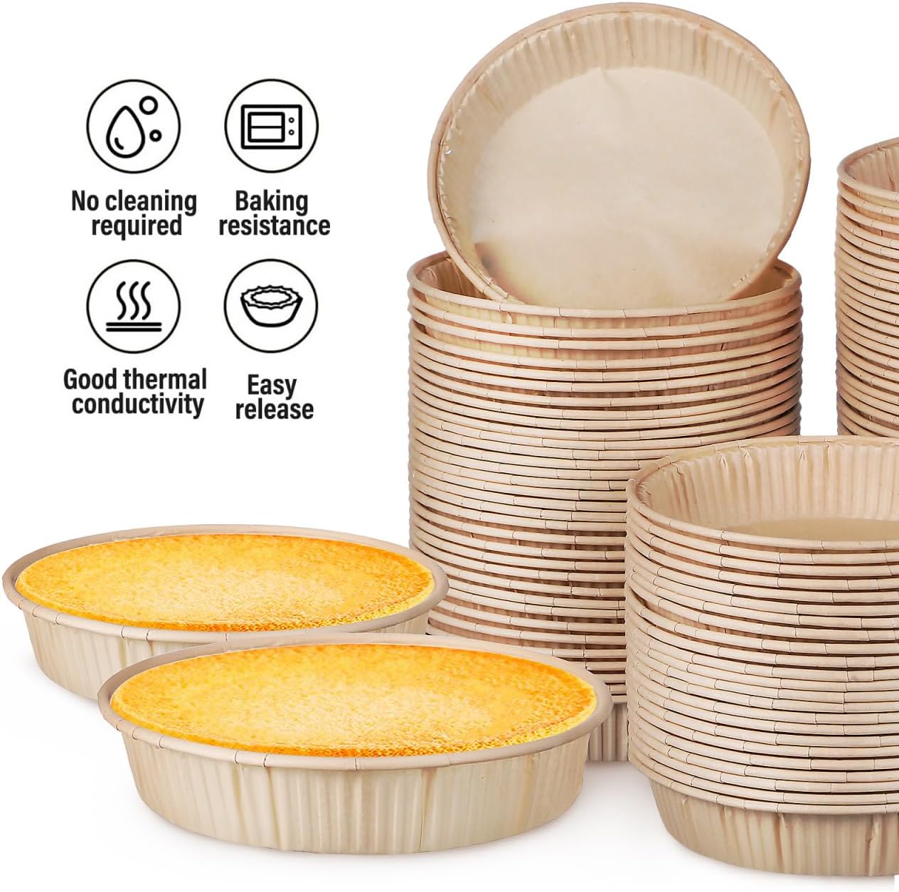 UPKOCH 100 Pcs Baking Tart Pans, 4 Inch Round Disposable Paper Mini Pie Tins, Oven and Microwave Safe, Ideal for Air Frier Quiche and Desserts