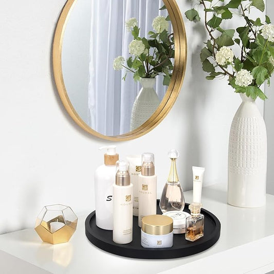 Black Wooden Lazy Susan Turntable Organizer Cabinet Round Bathroom Vanity Rotating Tray 10" Small Lazy Susans for Dining Table Top Kitchen Countertop Decor Tray Wood Lazy Susan Coffee Bar Accessories