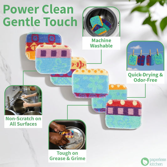 Kitchen Dish Scrubbers | Soft Scrub for Dishes | Non-Scratch Cleaning Pads for Kitchen | Made from Cotton Fiber | Safe on All Surfaces | Long-Lasting & Easy to Clean | Pack of 8