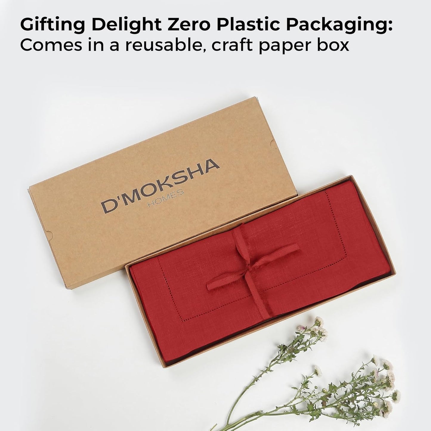 D'Moksha Homes Linen Bright Red Table Runner 36 Inches - 100% Pure Linen Small Table Runner 14 x 36 Inch Ideal for Dresser, Coffee Tables, Fall and Halloween - Classic Hemstitch - Classic Hemstitch