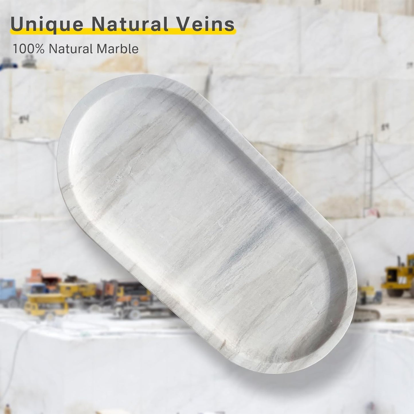 Natural Marble Tray, Stone Vanity Tray for Bathroom & Kitchen Countertop - Organizer for Perfume, Jewelry, Cosmetics 12x6 Inch,Light Wood Grain