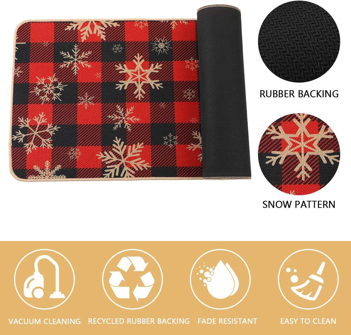 Larponder Christmas Snow Snowflake Kitchen Mats Set of 2, Non-Slip Absorbent Rug and Door Mats, Home Decor Kitchen Floor Rugs for Winter - 17x24 and 17x48 Inch