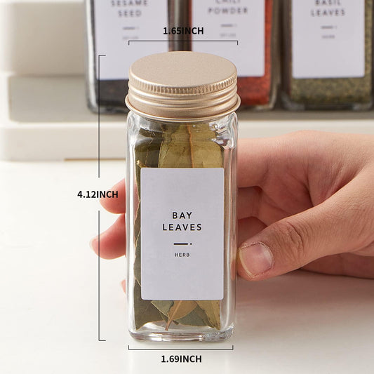 36 Pcs Spice Jars with Label- Glass Spice Jars with Gold Metal Caps,Shaker Lids, Funnel, Chalk Pen, Brush,Cleaning Cloth,Skiileor 4oz Seasoning Containers Bottles for Spice Rack, Cabinet, Drawer