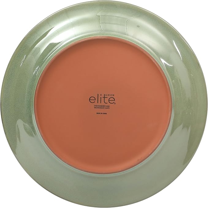Gibson Elite Terranea 12 Piece Dishes Reactive Glaze Plates and Bowls Terracotta Dinnerware Set - Service for 4 - Green