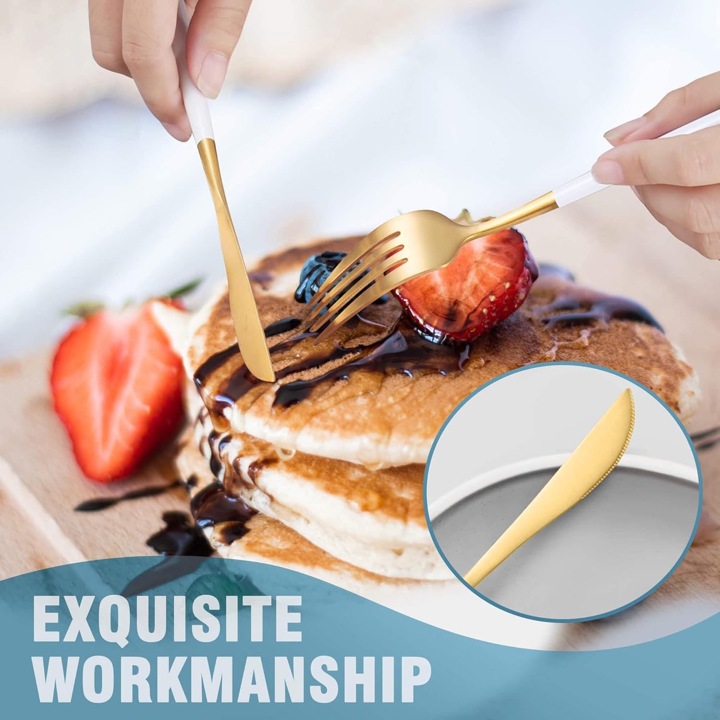 Lemeya Matte White Gold Silverware Set for 4,Modern Stainless Steel Brushed Cutlery Set,20-Pieces Heavy Duty Flatware Set,Knives Spoons and Forks Set Utensils Set, Satin Finish, Dishwasher Safe