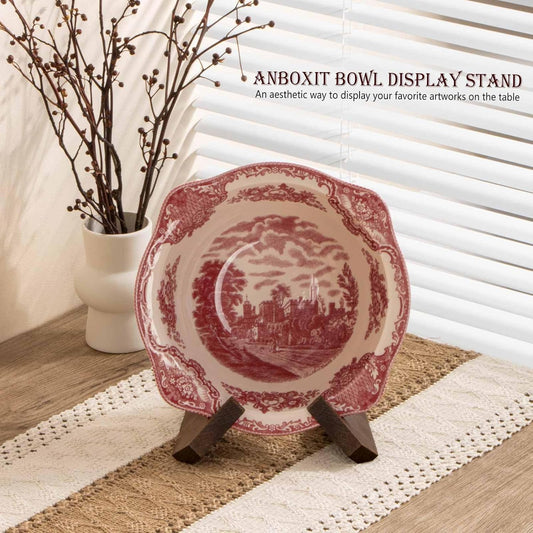 Bowl Stands for Display, 4.5 Inch Plate Holder, Wooden Easel Frame Holder, Display Stand for Large Deep Platters and Dishes, 4.5" H x 6" W x 5.4" D (For Bowls under 3.5" in Depth)
