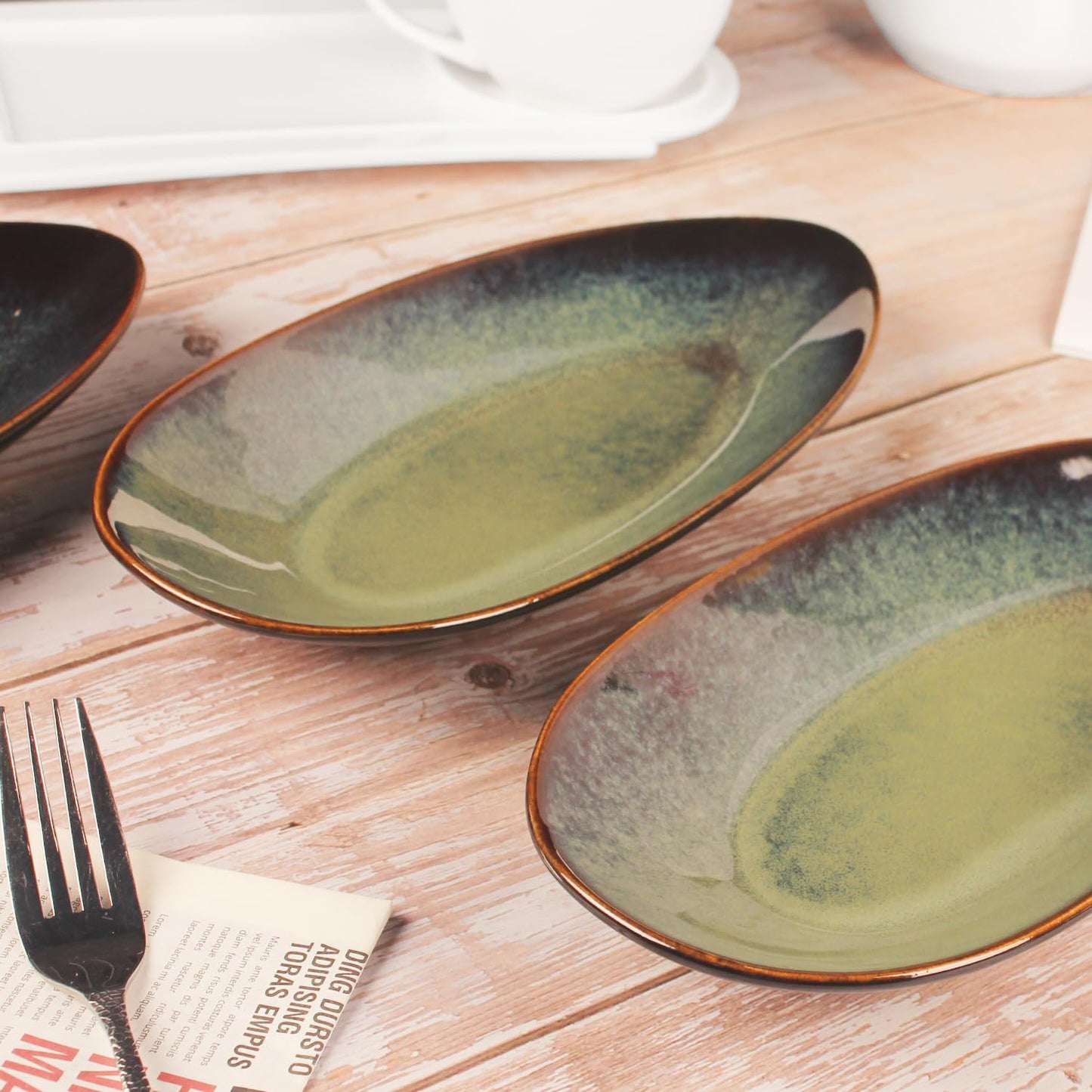 Serving Platter Olives Plate Set of 4, Large Serving Tray for Entertaining, Porcelain Trays and Platters, Salad Appetizer Tray,Dishwasher & Microwave Safe, 12.4 Inch