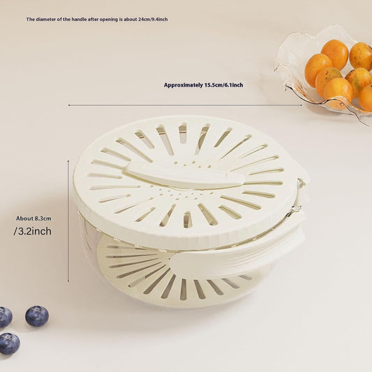 2025 New Draining Basket with Lid, Fruit Drainer Container with Handle, 2 in 1 Multi-function Drain Basket, For Rinsing Straining Vegetable Washing Fruit Portable Storage Container (Beige)