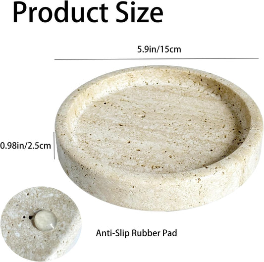 Natural Travertine Jewelry Ring Dish Tray for Women, 5.9 Inch Round Ring Dish, Marble Tray, Marble Bowl, Table Decor, Dresser Organizer for Nightstand, Bathroom, Kitchen