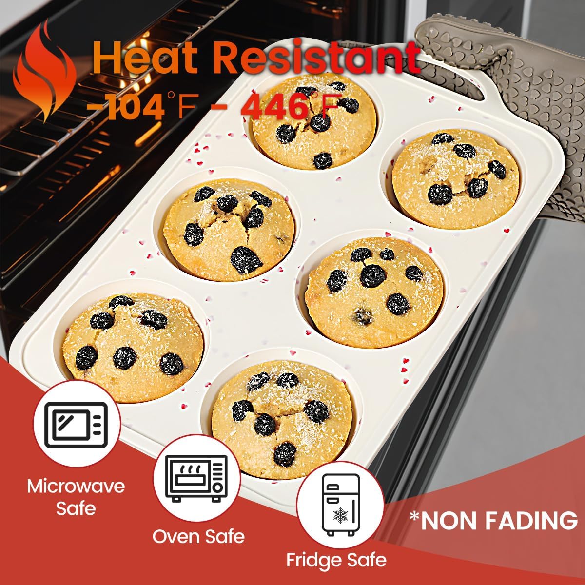 Jumbo Muffin Pan, Metal Reinforced Frame 3.5 Inch Large Silicone Cupcake Pan 6 Cups Large Muffin Pan with Handle Nonstick Jumbo Muffin Tin for Baking Giant Homemade Muffins, Frittatas 1 Pack