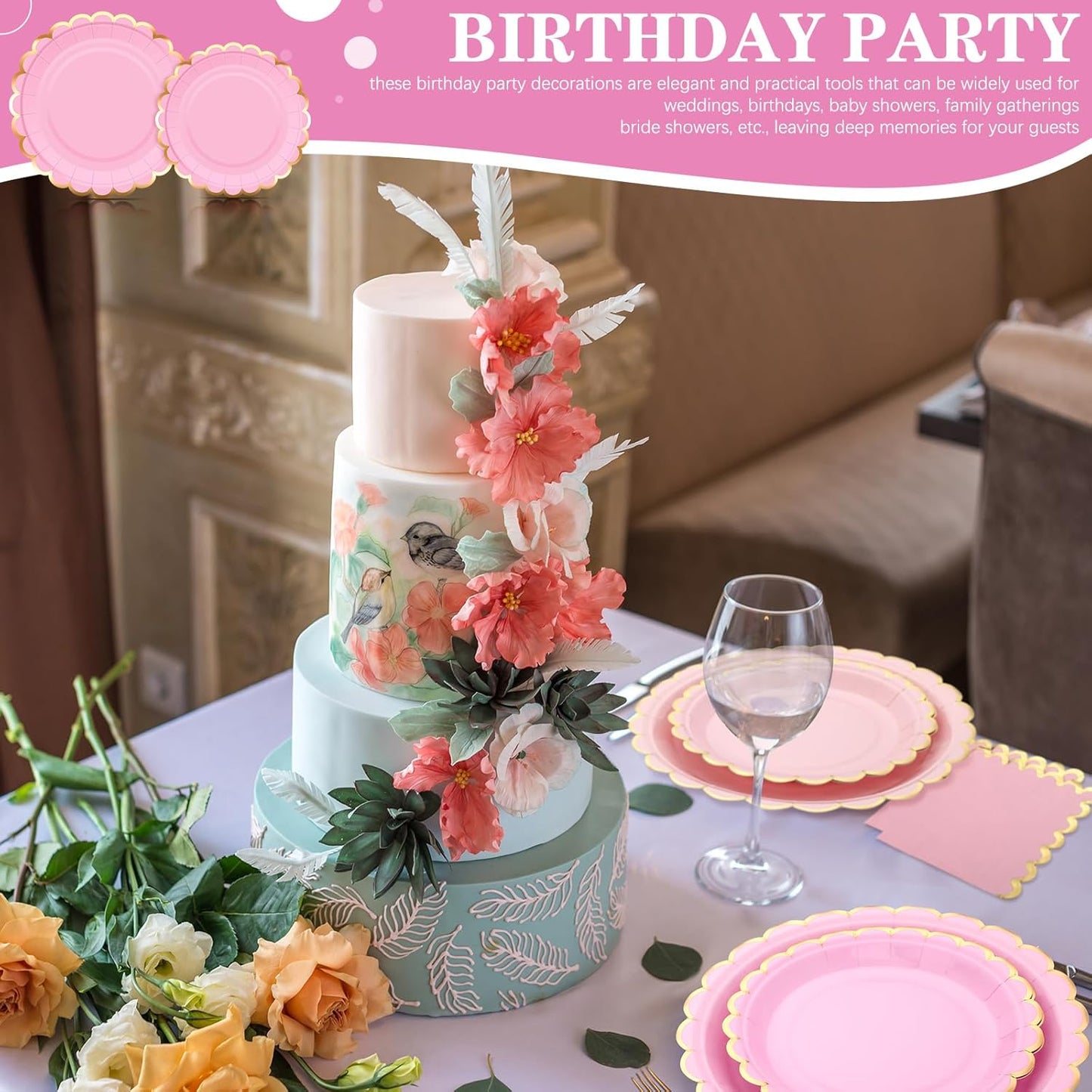 Yaomiao 168 Pcs Pink Dinnerware Sets Pink Plates Disposable Paper Plates Cups Napkin with Plastic Knife Fork Spoon Serve 24 Guests Princess Birthday Party Bridal Baby Shower Decorations (Round)