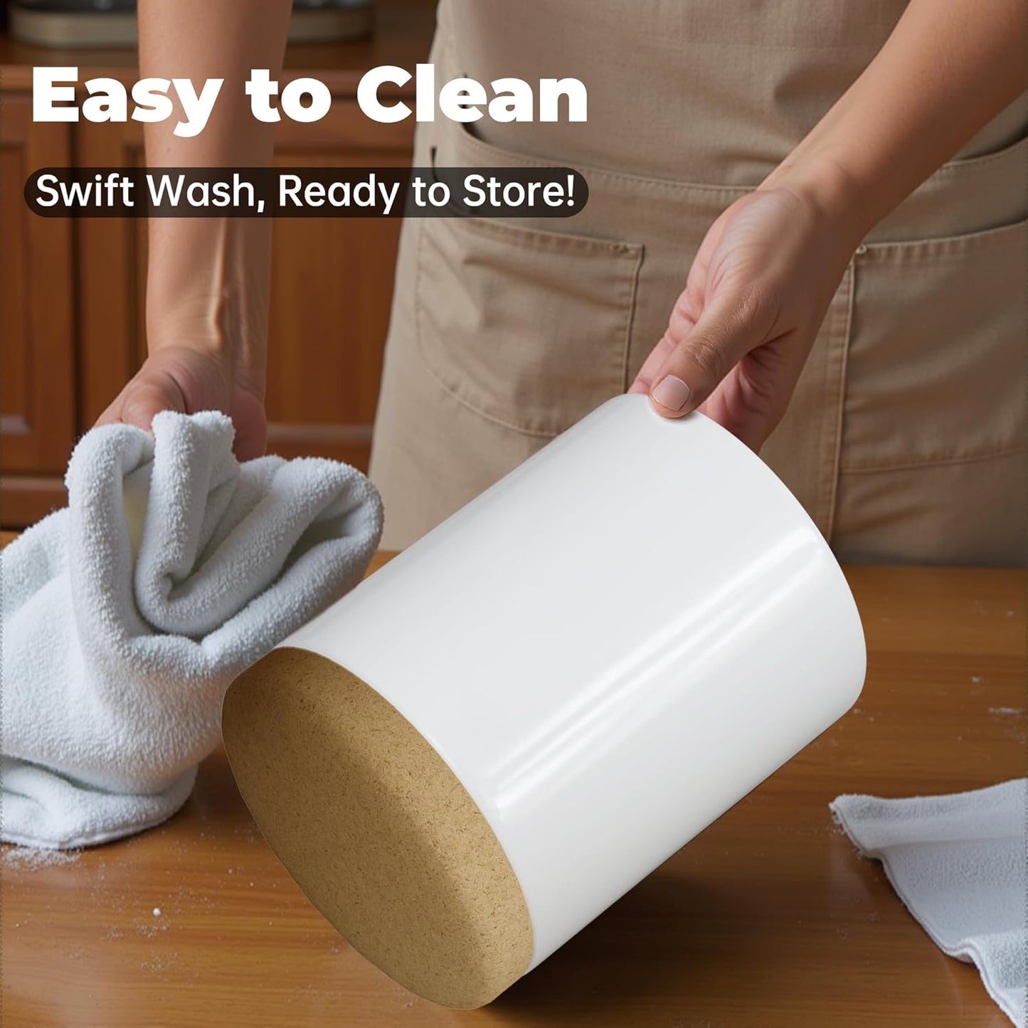 Ceramic Kitchen Utensil Holder for Countertop, Modern Crock with Non-Slip Cork Base, Counter Organizer for Cooking Tools , White