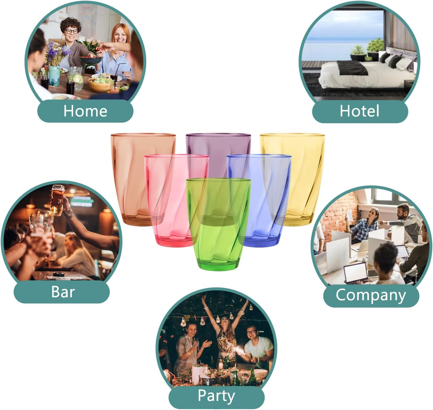 Topsky 12-ounce Plastic Water Tumblers | Set of 4 Transparent Unbreakable Drinking Glasses Clear Acrylic Reusable Juice Wine Cups for Home Picnic Party, Dishwasher Safe,Stackable