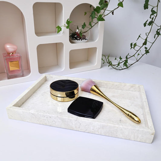 Yew & Tulip Natural Marble Vanity Tray, Luxury Stone with Beige Textures Serving Tray for Bathroom, Kitchen, Vanity, Home Decor, Wedding etc. (12" x 8" x 1.2")