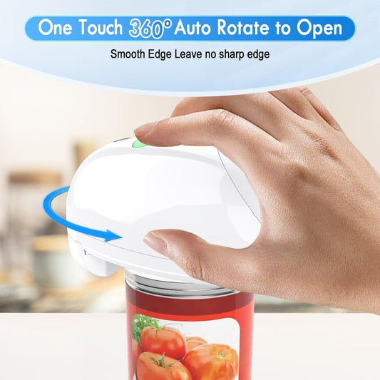 HuiJuKeJi Electric Can Opener, Rechargeable Automatic Can Opener for Seniors with Arthritis, One-Touch Hands-Free Can Opener for Almost Can Sizes, Smooth Edge & Food-Safe Kitchen Gadgets-White