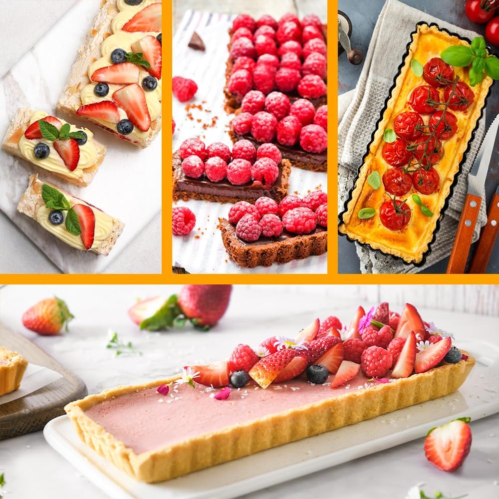 Tart Pan, 14 Inch Rectangle Tart Quiche Pan with Removable Bottom Nonstick Pie Pan with Oil & Dish Brush, Baking Tray with Loose Bottom for Fluted Pies, Quiche,Tart