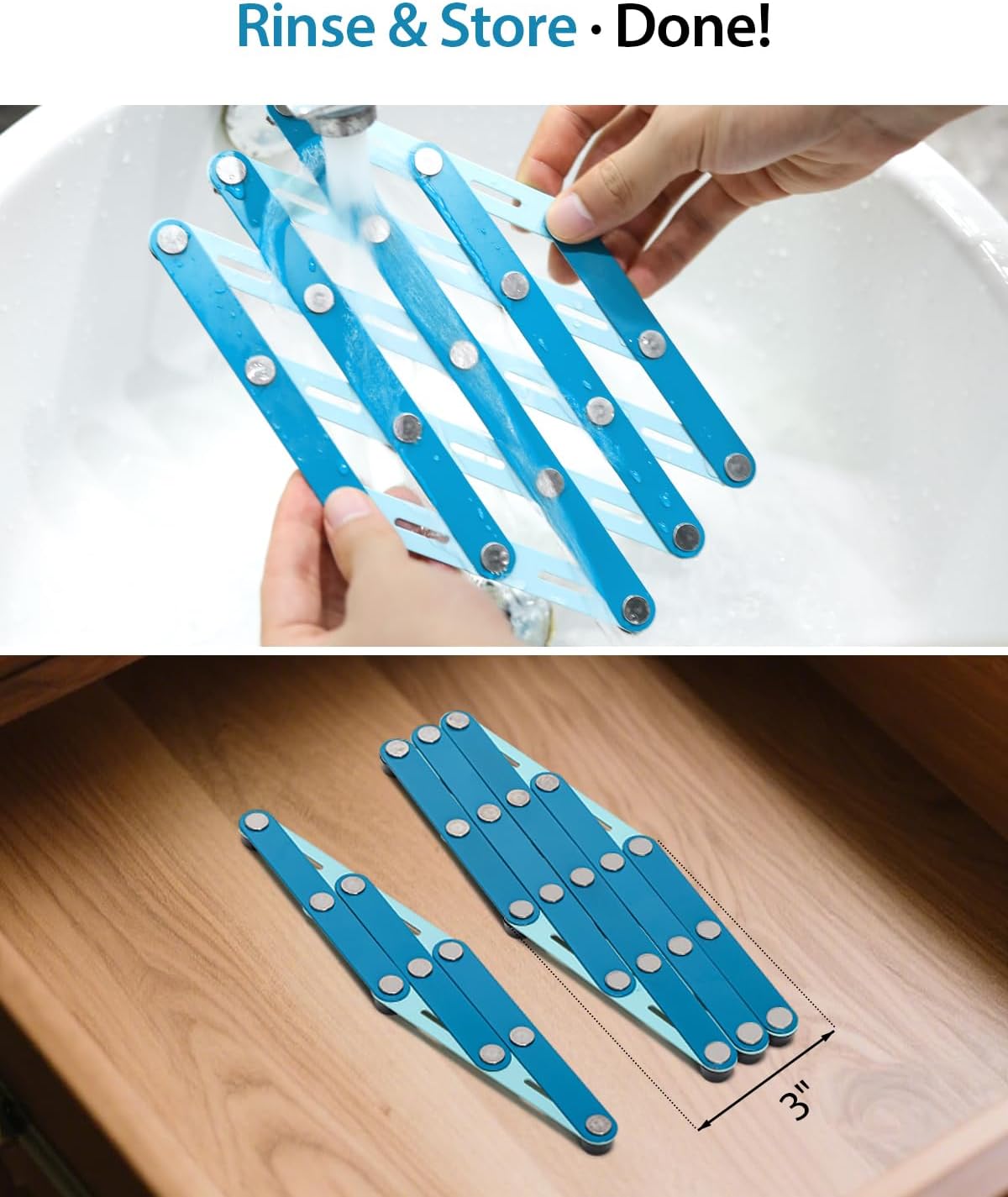 2 Pcs Stainless Steel Trivets for Hot Dishes, Two-Tone Blue Trivet Set, Large Hot Pads for Countertops&Table, Stretchable Design,Multi-Use, Heat Resistant Mat, Kitchen Pad for Pan, Pot, Plate,Teapot