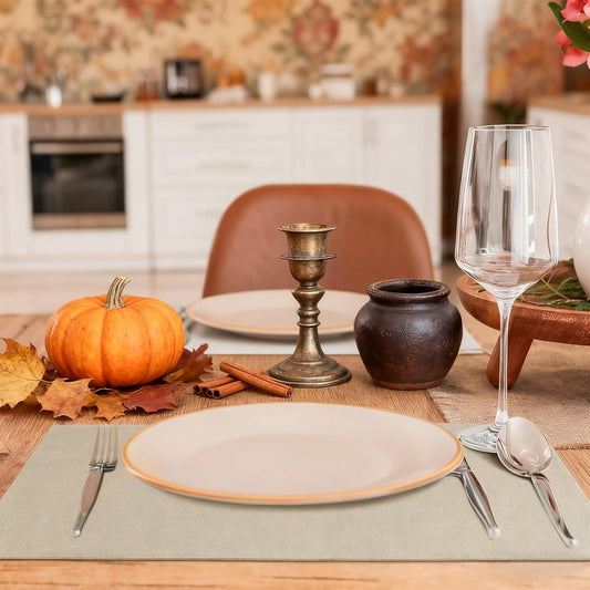 MANSPHIL Table Cloth Placemats Set of 4 Washable Cotton Thick Faux Linen Place Mats Heat Resistant Double Layer Fabric Wrinkle Free Dining Kitchen Table Decor - 13x19 Inch Beige Oeko Tex Placemat