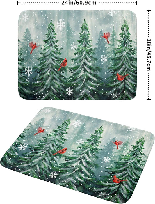 Winter Pines Tree Dish Drying Mats for Kitchen Counter, Christmas Tree Dish Mat Absorbent Reversible Microfiber Dish Drying Pad Winter Kitchen Drying Mat Dish Drainer Rack Mats for Coffee Bar 18"x24"