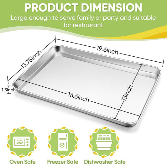 TeamFar Stainless Steel Baking Sheet, 20’’ x 14’’ Large Baking Sheet Pan Bakeware Set Cookie Sheets for Baking, Roasting, Cooking, Non Toxic, Mirror Finish & Dishwasher Safe