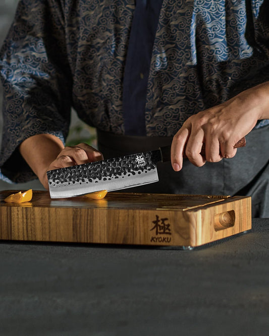 KYOKU Nakiri Knife, Kage Series 7" Kitchen Knife with 3-Layer Laminated Steel Blade Rosewood Handle, Japanese Nakiri Chef Knife with Sheath, Vegetable Knife for Chopping Slicing Mincing and More