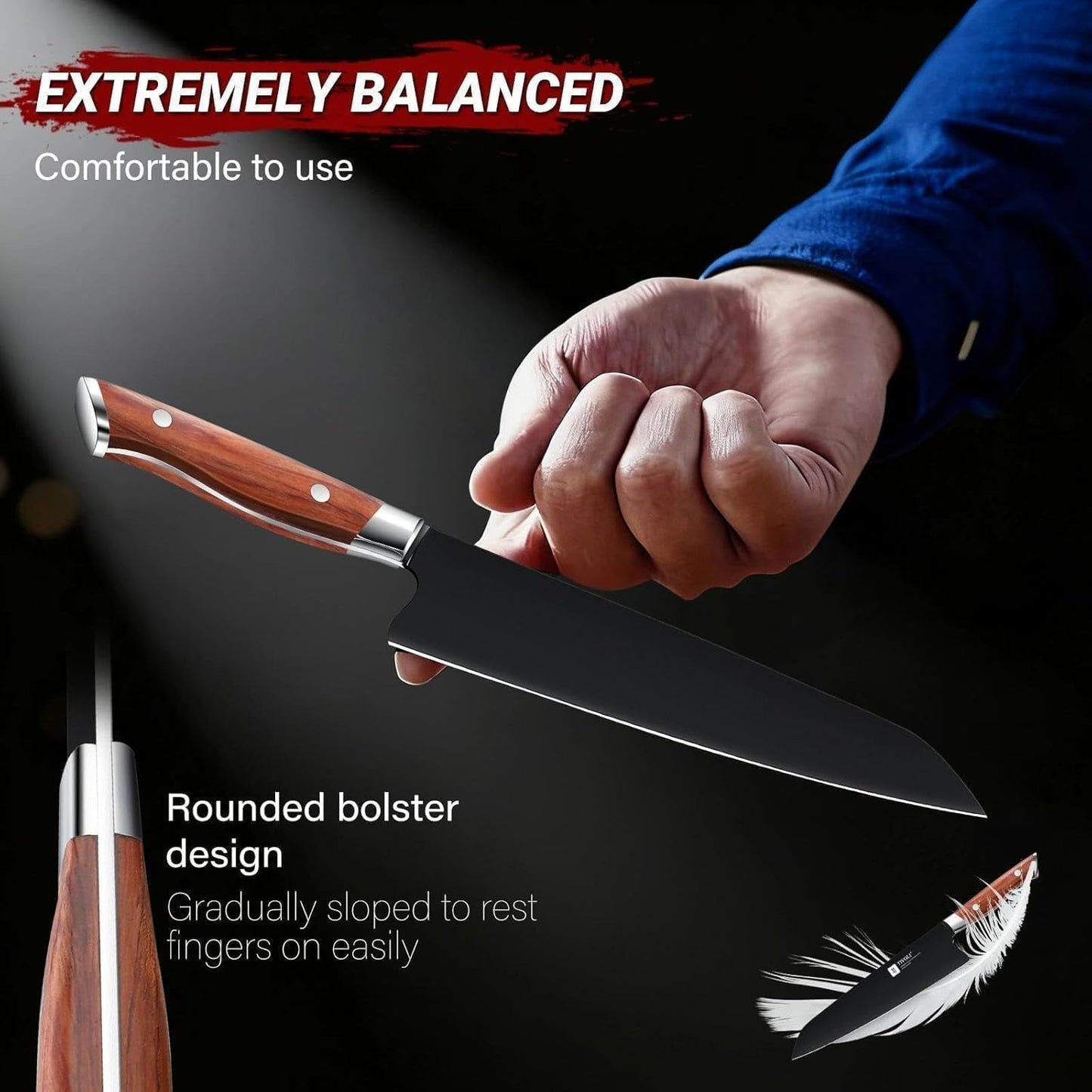 TIVOLI Chef Knife, 8 Inch Professional Cooking Knife, High Carbon Steel Ultra Sharp Deep Cutting Knife with Full Tang Ergonomic Wood Handle, Gift for Men Women Christmas