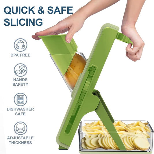 Mandoline Slicer for Kitchen, Mandoline Slicer Safe Multifunctional Dicer Adjustable Commercial Slicer Machine Stainless Steel Chopper