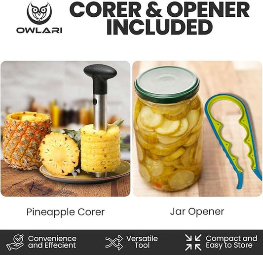 Pineapple Corer and Slicer Stainless Steel, Easy Slicing, Peeling & Coring, Durable Fruit Core Remover & Peeler for Fresh Pineapple Rings