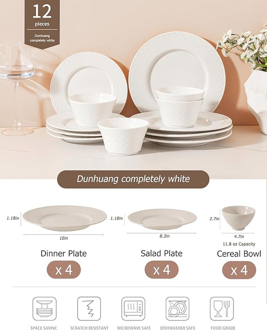 Dinnerware sets plates and bowls sets modern plates,Ceramic Dinnerware Sets,12 Pieces Porcelain Lightweight Plates,Scratch Resistant Dish Set (style - 6, 4 - Set (12pcs))