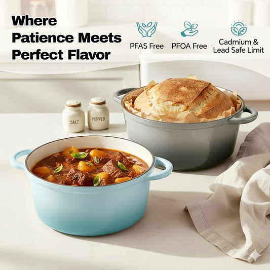 6 Quart Dutch Oven Pot with Lid, Non Stick Enameled Cast Iron Dutch Oven for Bread Baking, Heavy-Duty, Oven Safe Ceramic Cookware Up to 500°F for Baking, Braising, Stews, Roasting, Verdant