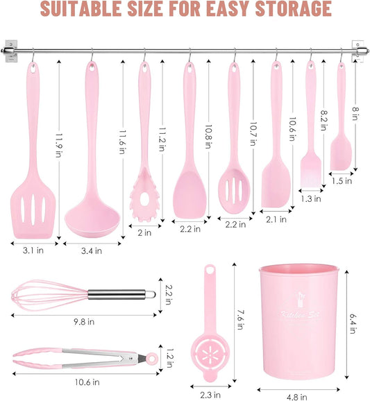 Kitchen Utensils Set-12 Pieces Silicone Cooking Utensils Set (Dishwasher Safe) 392°F Heat Resistant Spatula Set, Nonstick Cookware